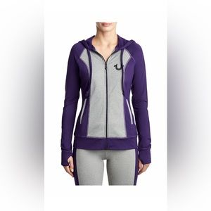 XS True Religion Woman’s Sequin Logo Performance Activewear Full Zip Hoodie